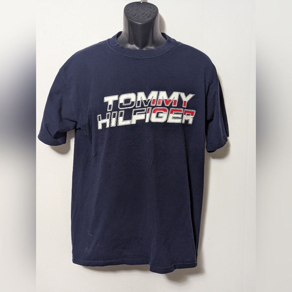 Men's Vintage Tommy Spell Out 90s Blue T-shirt Size Large
